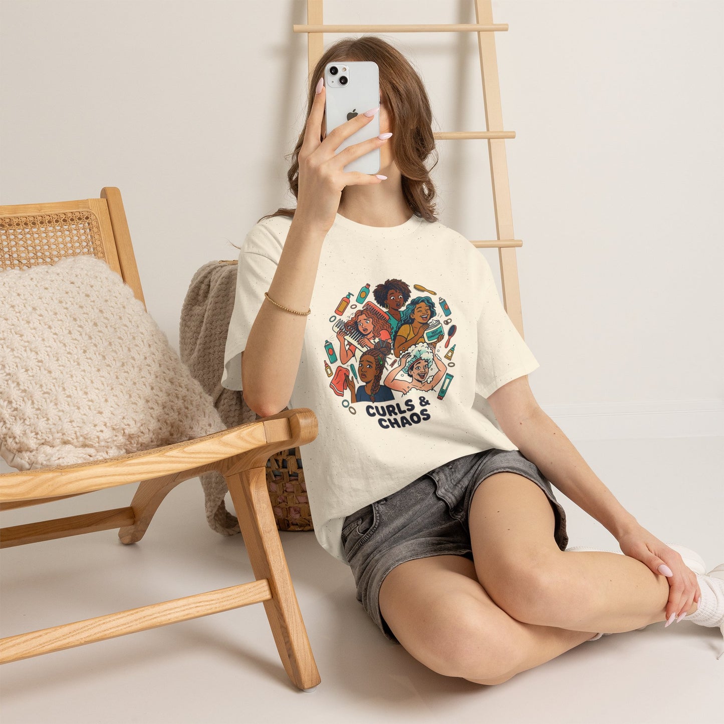 Curls & Chaos T-Shirt — Diverse Natural Hair Graphic Tee for Curly Hair Lovers