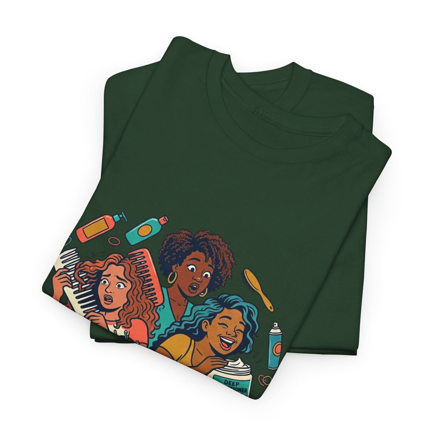 Curls & Chaos T-Shirt — Diverse Natural Hair Graphic Tee for Curly Hair Lovers