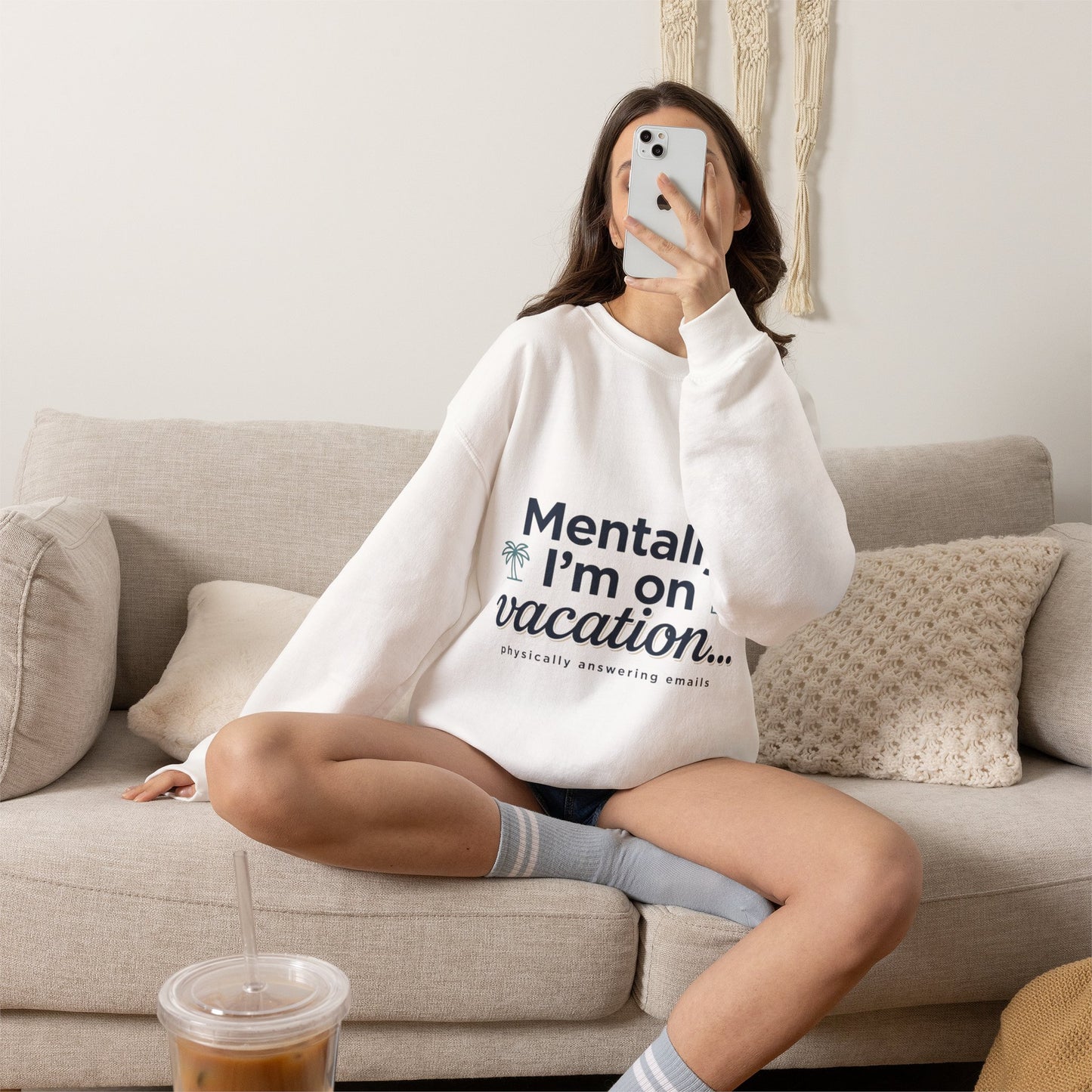 Vacation Vibes Sweatshirt — "Mentally I'm on Vacation" Cozy Crewneck
