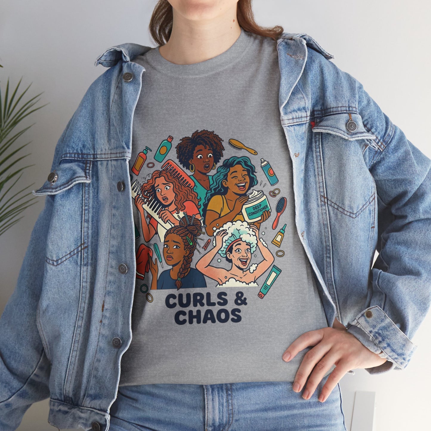 Curls & Chaos T-Shirt — Diverse Natural Hair Graphic Tee for Curly Hair Lovers