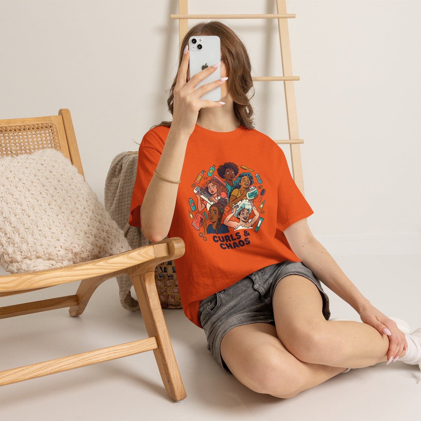 Curls & Chaos T-Shirt — Diverse Natural Hair Graphic Tee for Curly Hair Lovers