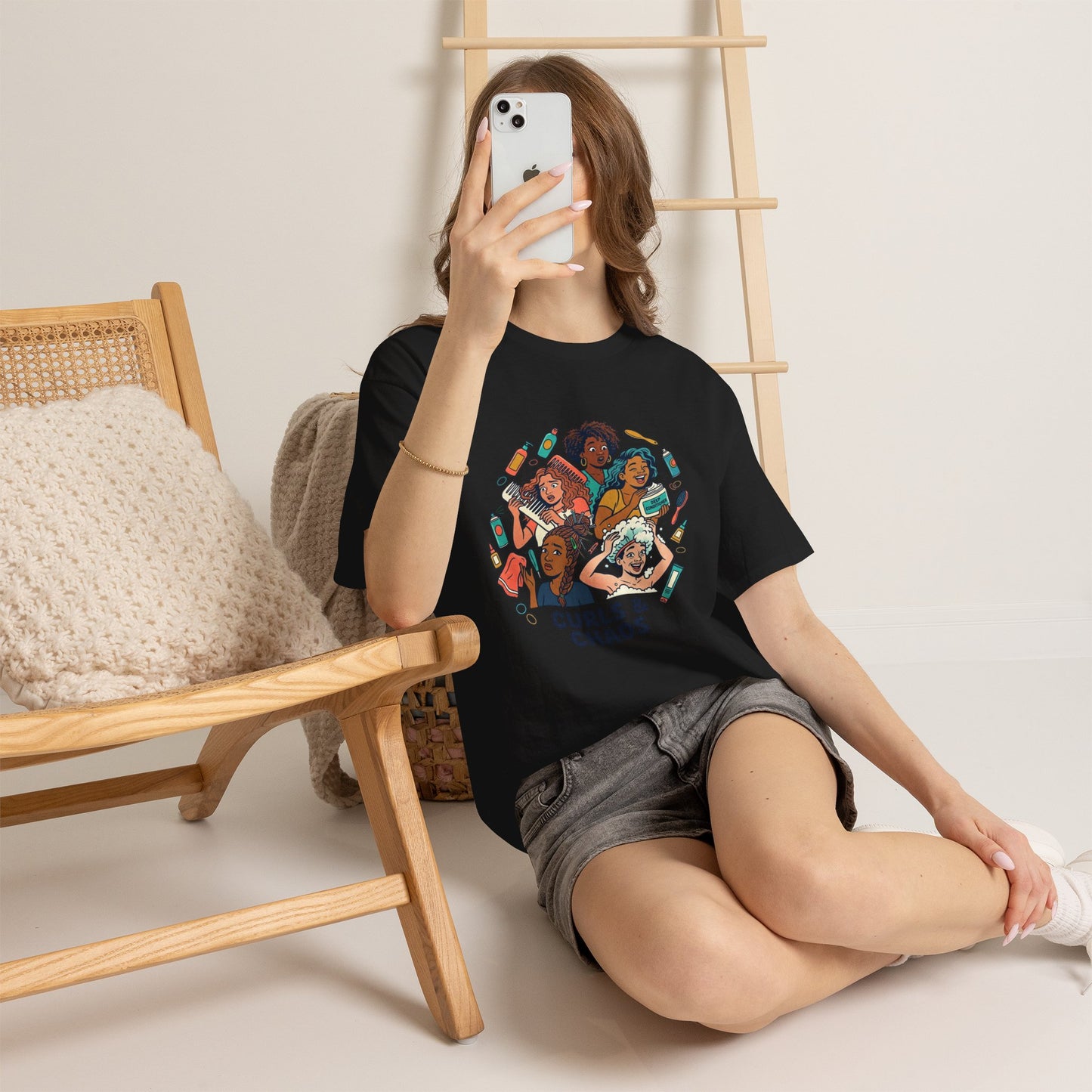 Curls & Chaos T-Shirt — Diverse Natural Hair Graphic Tee for Curly Hair Lovers