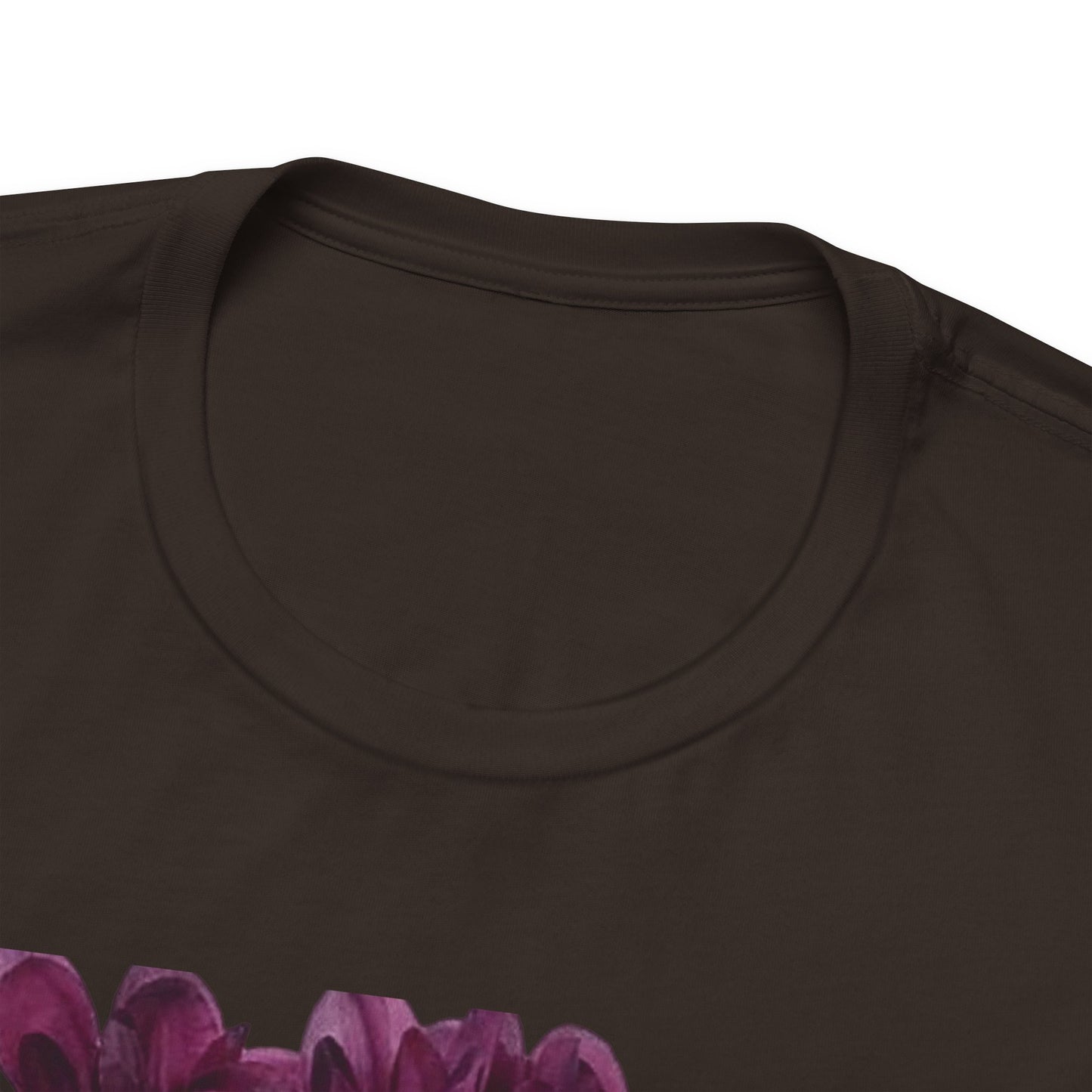 Floral Crown Fashion Tee — Glam Portrait Shirt with Purple Bloom Design