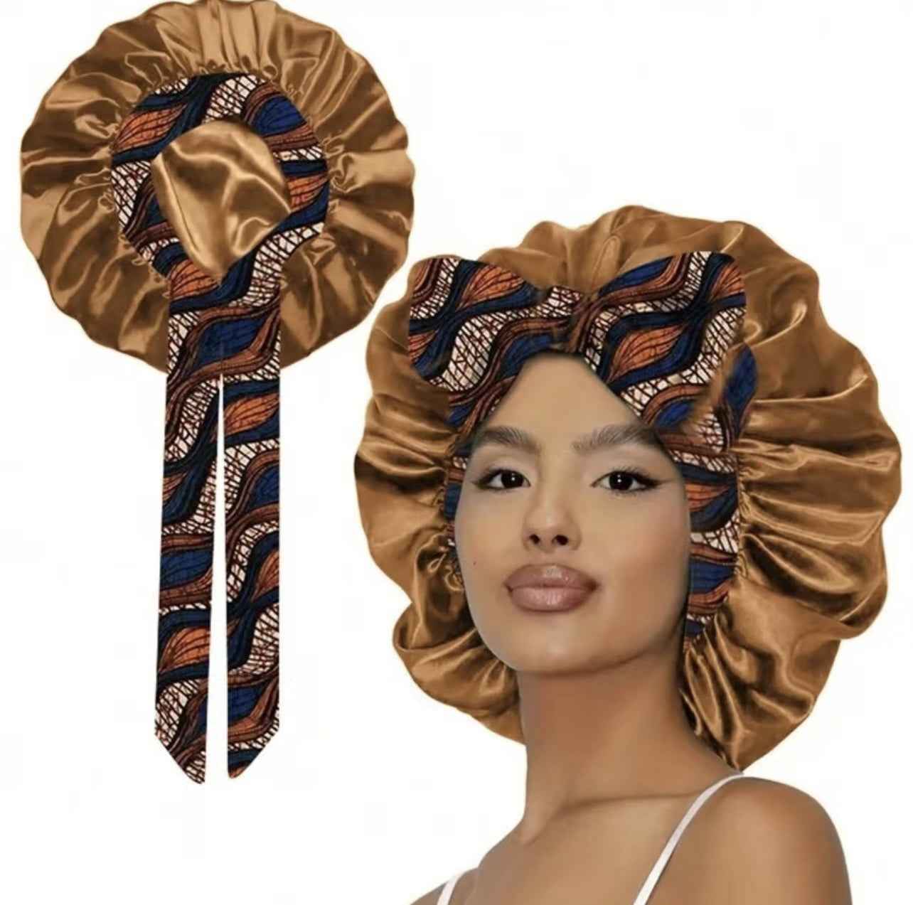 Printed Satin Satin Ladies Enlarged Sleeping Hat Breathable Ladies Sleeping Hat Fixed Adjustable Elastic Shower Cap Bonnet Casual Comfortable Hair Care Bonnet, Soft Sleeping Bonnet for Women & Girls
