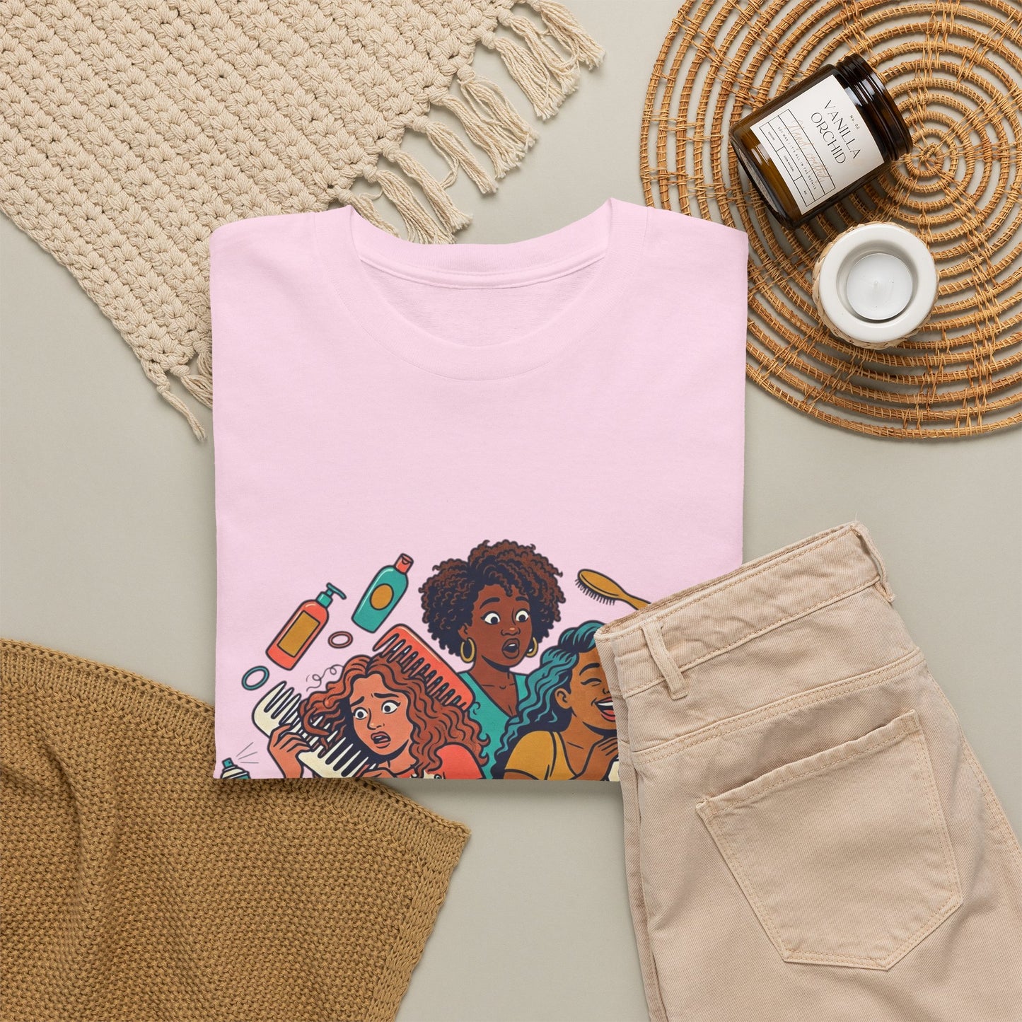 Curls & Chaos T-Shirt — Diverse Natural Hair Graphic Tee for Curly Hair Lovers