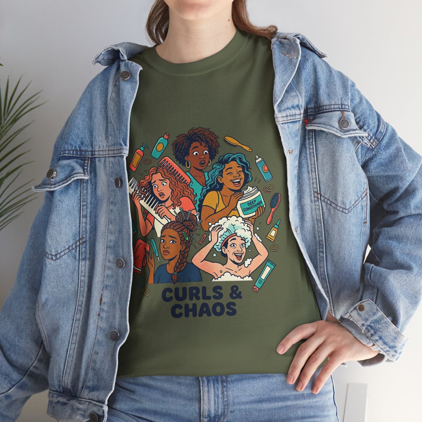 Curls & Chaos T-Shirt — Diverse Natural Hair Graphic Tee for Curly Hair Lovers