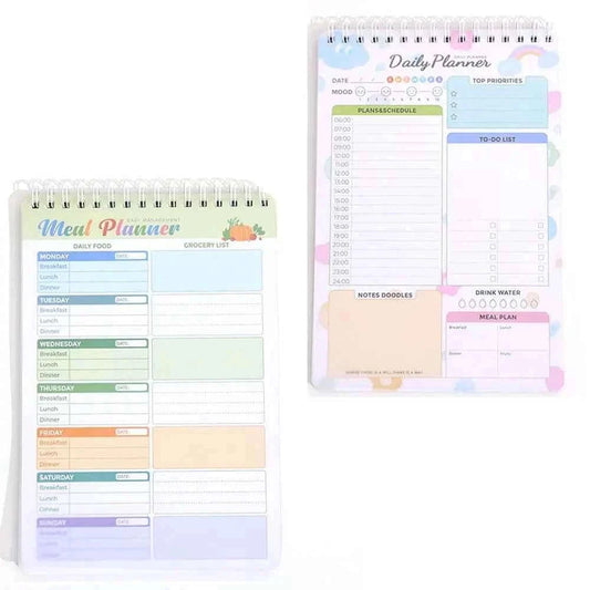 32sheets Cute Daily Planner Meal Planner Schedules Transparent PVC Hardcover Top Priorities Notepad Organizer Meal Plan Notebook