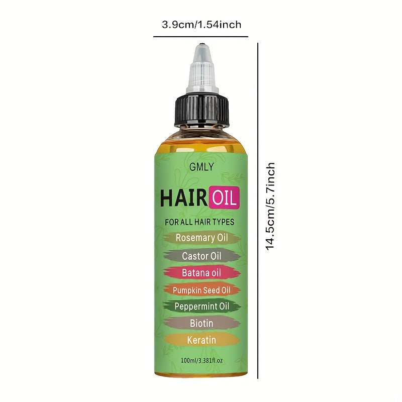 [Smoothing Hair Oil] Moisturizing & Smoothing 100ml Rosemary Hair Oil | Contains Castor Oil, Batana Oil, Pumpkin Seed Oil, Peppermint Oil, Biotin, Keratin, Leave-in conditioner, Strengthen Hair, Anti-Frizz for All Hair Types,