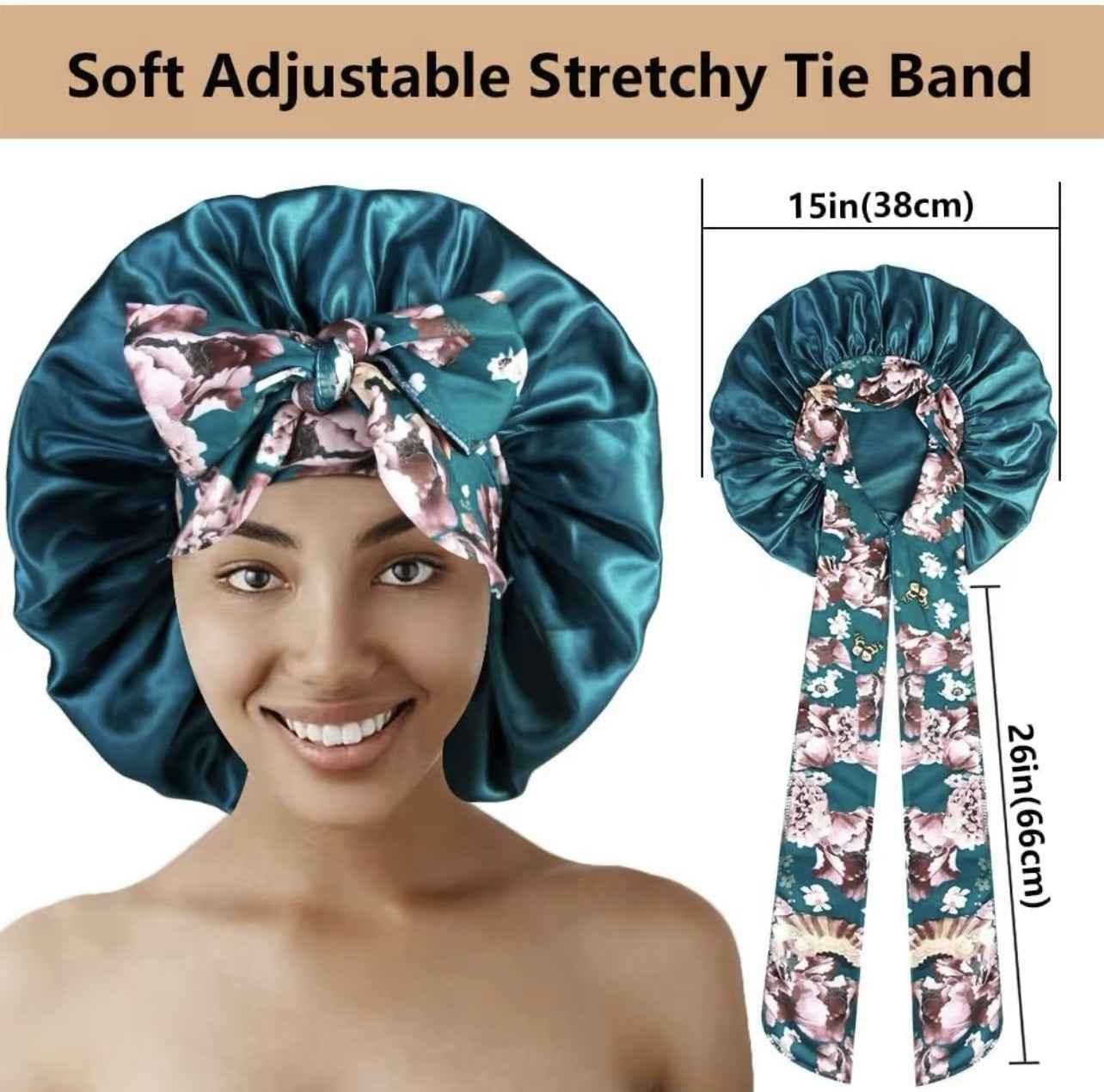 Printed Satin Satin Ladies Enlarged Sleeping Hat Breathable Ladies Sleeping Hat Fixed Adjustable Elastic Shower Cap Bonnet Casual Comfortable Hair Care Bonnet, Soft Sleeping Bonnet for Women & Girls