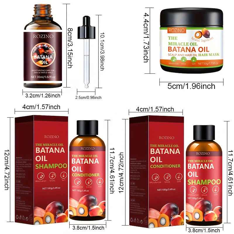 [Natural Batana Hair Care] Four Piece Batana Hair Care Set - Rich in Natural Batana Oil, Deep Cleansing, Gentle and Non Irritating, Making Hair Long-Lasting, Fragrant, Fluffy, Smooth, Hydrated, and More Shiny, Light and Easy