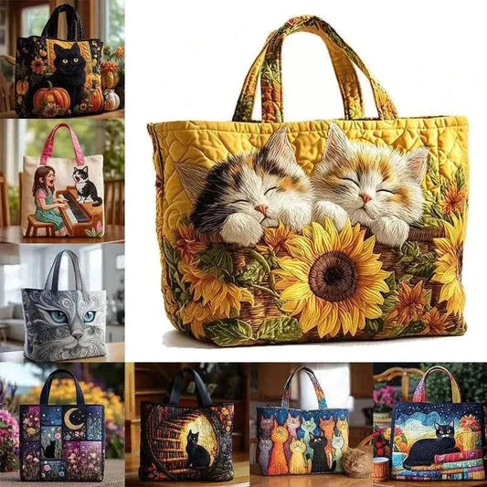 Quilted handbag 3D embroidered handbag large capacity canvas shoulder bag women's daily shopping bag fashionable travel handbag