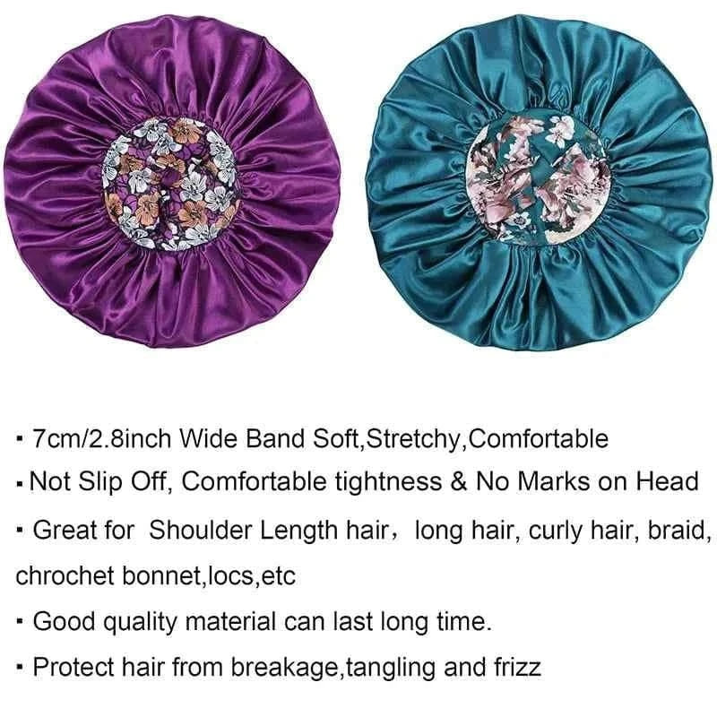 3PCS/LOT Extra Large Satin Sleep Caps For Women Hair Bonnets for Sleeping Braids Curly Night Cap Bath Shower Cap Accessories