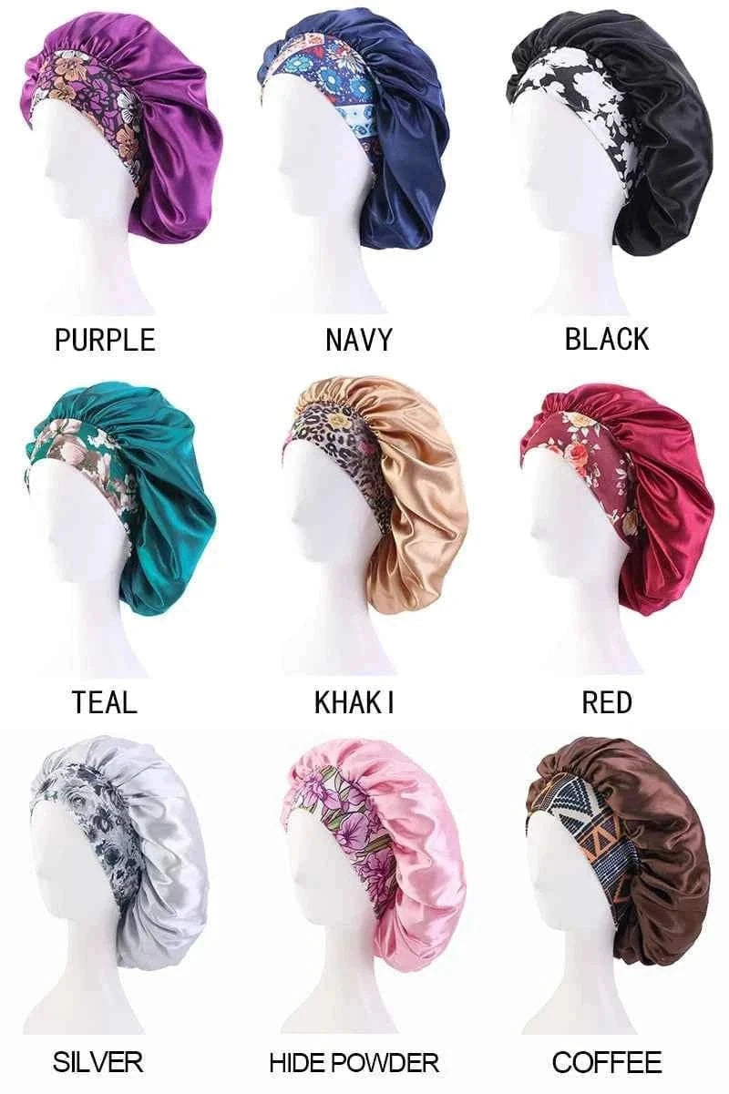 3PCS/LOT Extra Large Satin Sleep Caps For Women Hair Bonnets for Sleeping Braids Curly Night Cap Bath Shower Cap Accessories
