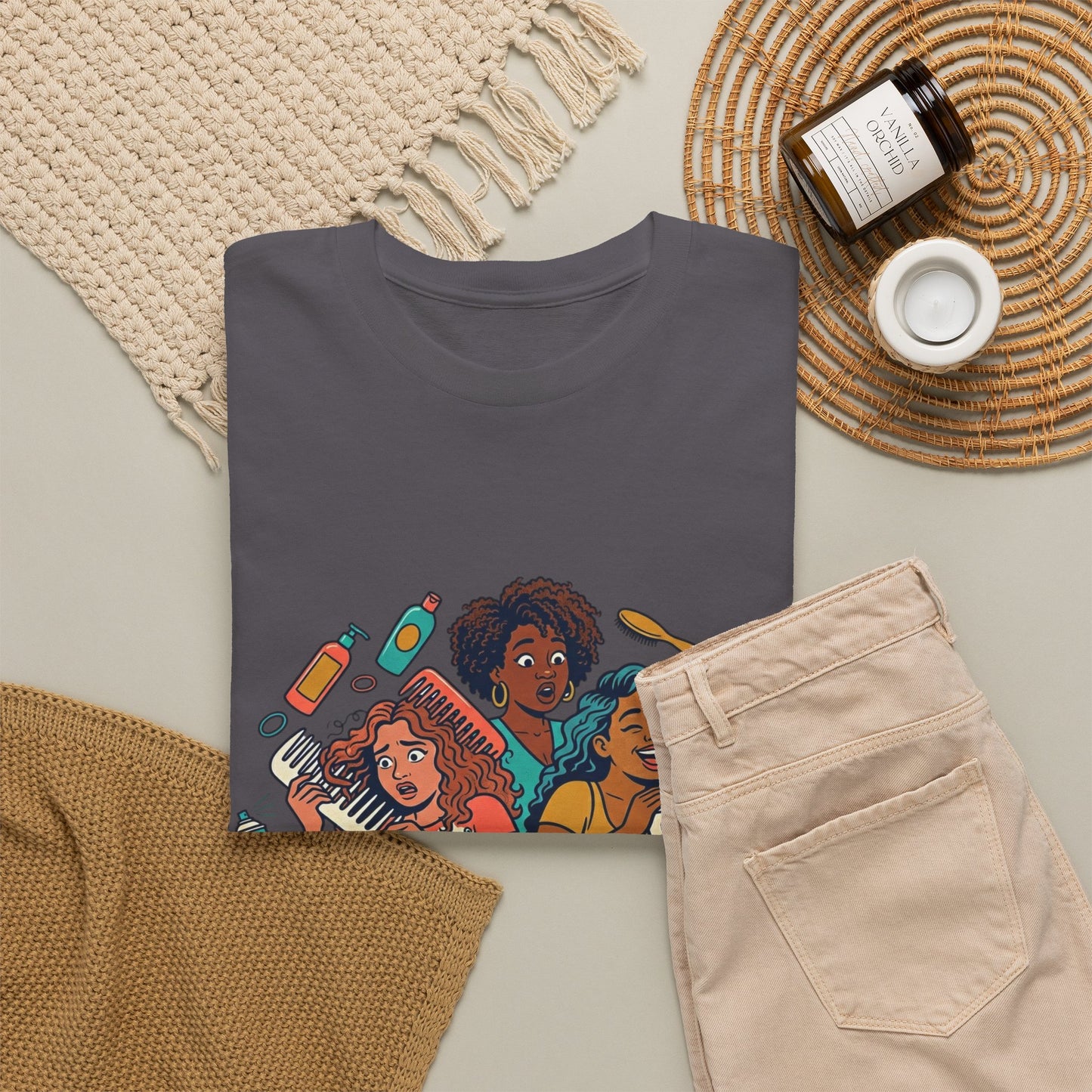 Curls & Chaos T-Shirt — Diverse Natural Hair Graphic Tee for Curly Hair Lovers