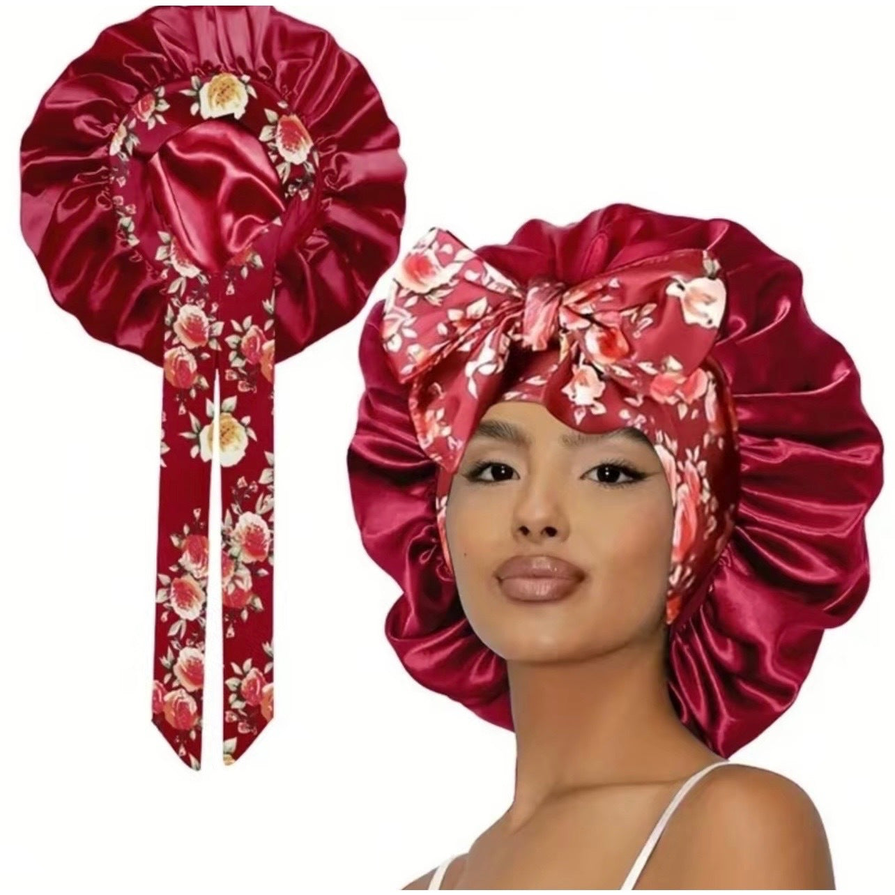 Printed Satin Satin Ladies Enlarged Sleeping Hat Breathable Ladies Sleeping Hat Fixed Adjustable Elastic Shower Cap Bonnet Casual Comfortable Hair Care Bonnet, Soft Sleeping Bonnet for Women & Girls