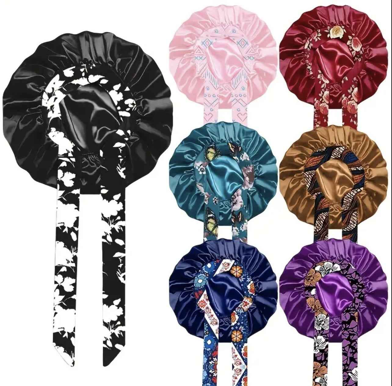Printed Satin Satin Ladies Enlarged Sleeping Hat Breathable Ladies Sleeping Hat Fixed Adjustable Elastic Shower Cap Bonnet Casual Comfortable Hair Care Bonnet, Soft Sleeping Bonnet for Women & Girls