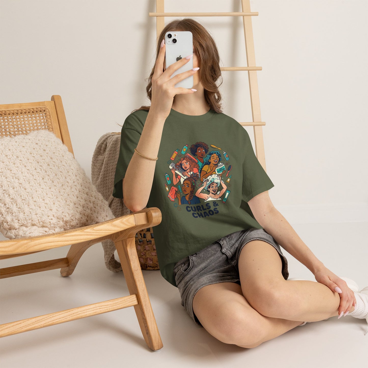 Curls & Chaos T-Shirt — Diverse Natural Hair Graphic Tee for Curly Hair Lovers