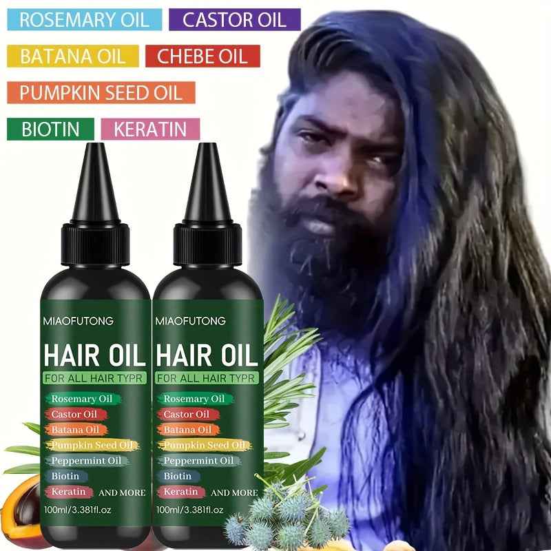 3.38oz 7-in-1 Hair Oil Set - Rich in Rosemary Essential Oil, Castor Oil, Bata Nut Oil, Keratin, Biotin, Pumpkin Seed Oil - Suitable for Deep Moisturizing, Improves Dry and Frizzy Hair, Non-Greasy, Refreshing, Gentle on All Ha