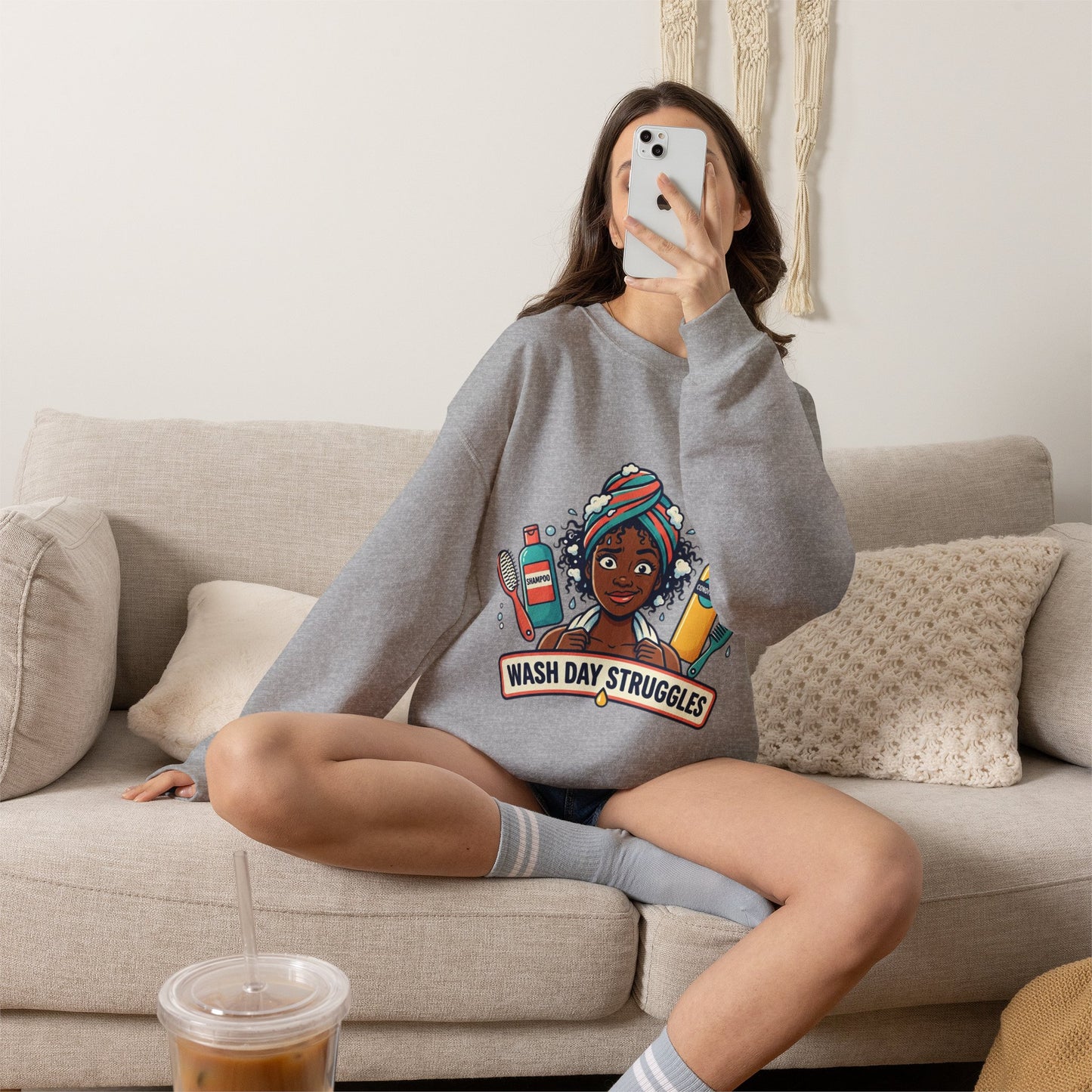 Wash Day Struggles Sweatshirt — Funny Natural Hair Care Crewneck
