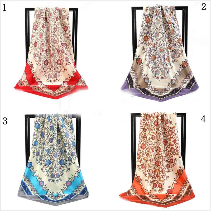 Women’s Silk-Like Satin Printed Scarf – Elegant Lightweight Fashion Accessory