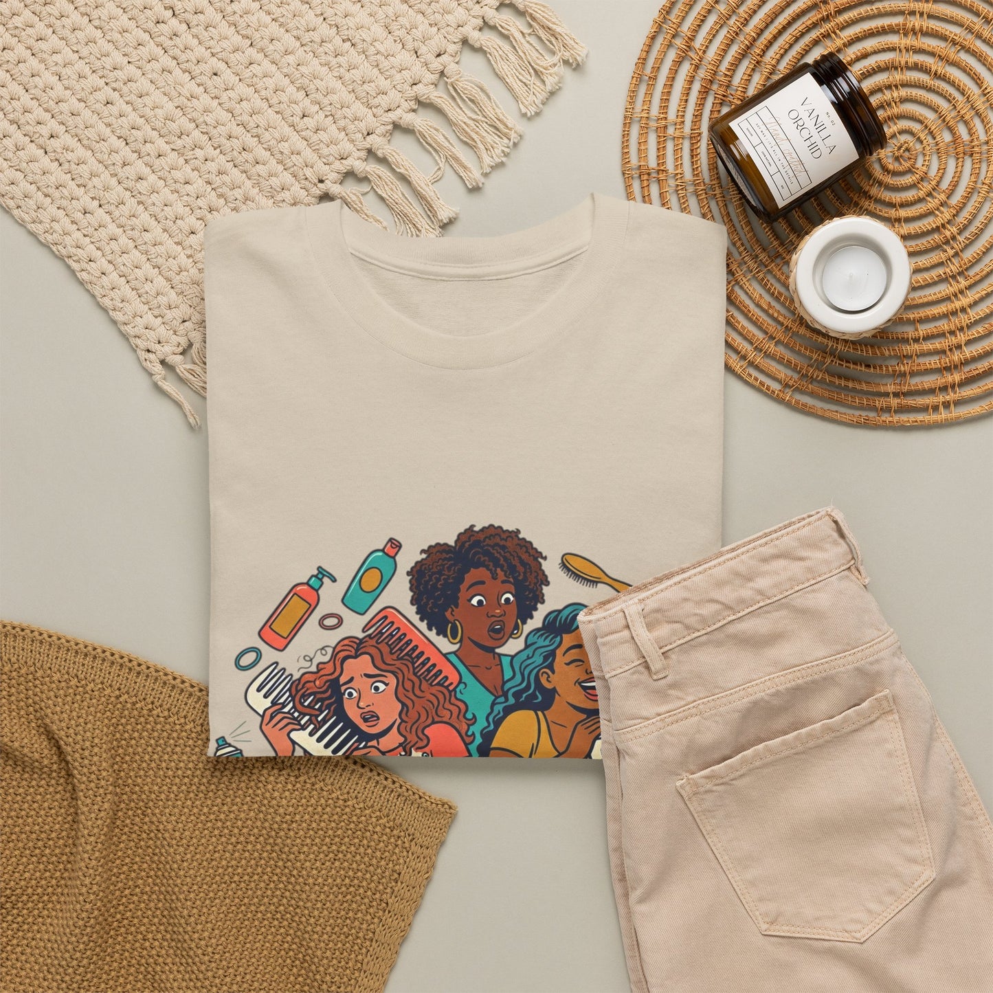 Curls & Chaos T-Shirt — Diverse Natural Hair Graphic Tee for Curly Hair Lovers