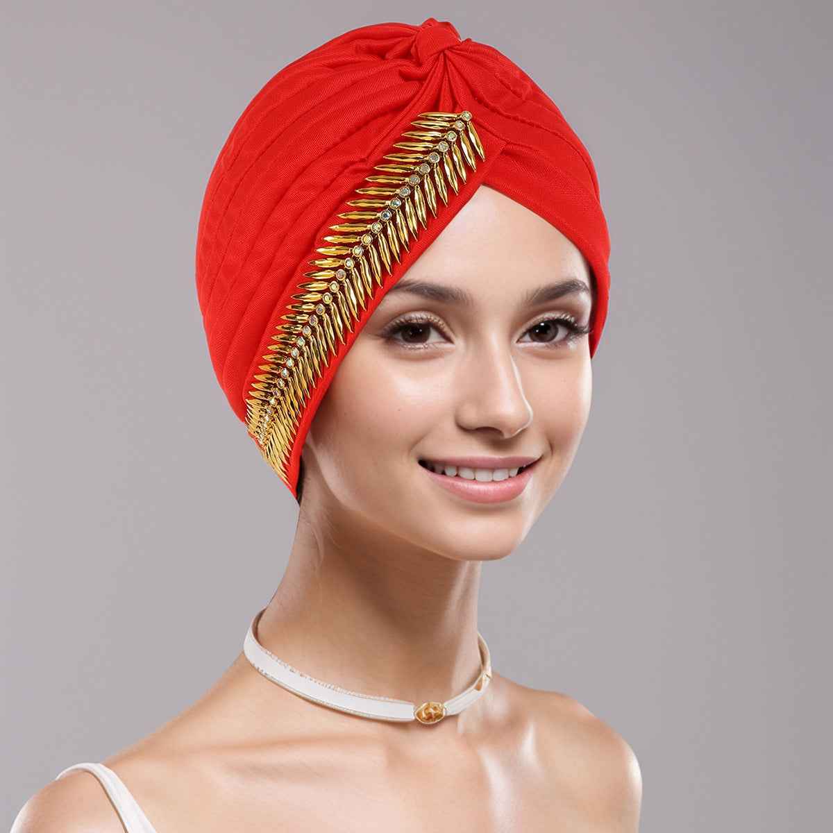 Rhinestone Pleated Turban Cap for Women – Elastic Head Wrap, Ramadan Hijab, Chemo & Wedding Headscarft