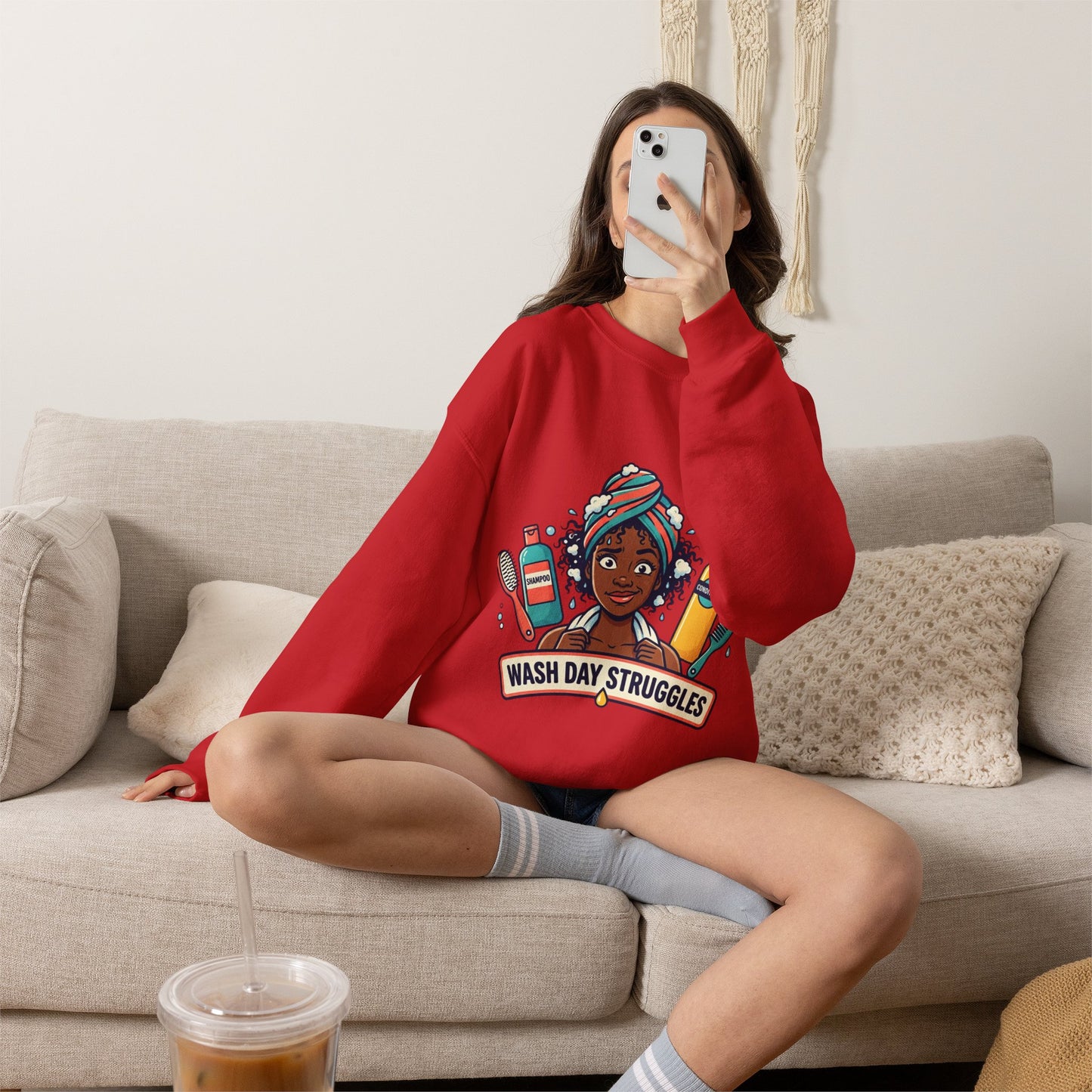 Wash Day Struggles Sweatshirt — Funny Natural Hair Care Crewneck