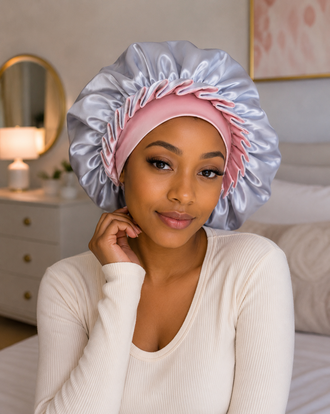 Lace Luxury Sleep Hat for Women – Soft Hair Cap for Curly Hair