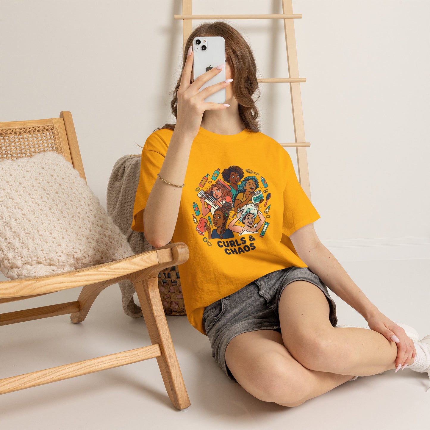 Curls & Chaos T-Shirt — Diverse Natural Hair Graphic Tee for Curly Hair Lovers