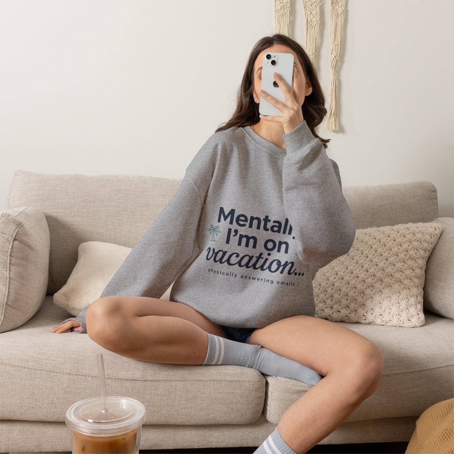 Vacation Vibes Sweatshirt — "Mentally I'm on Vacation" Cozy Crewneck