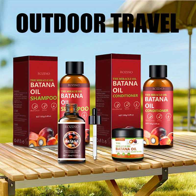 [Natural Batana Hair Care] Four Piece Batana Hair Care Set - Rich in Natural Batana Oil, Deep Cleansing, Gentle and Non Irritating, Making Hair Long-Lasting, Fragrant, Fluffy, Smooth, Hydrated, and More Shiny, Light and Easy