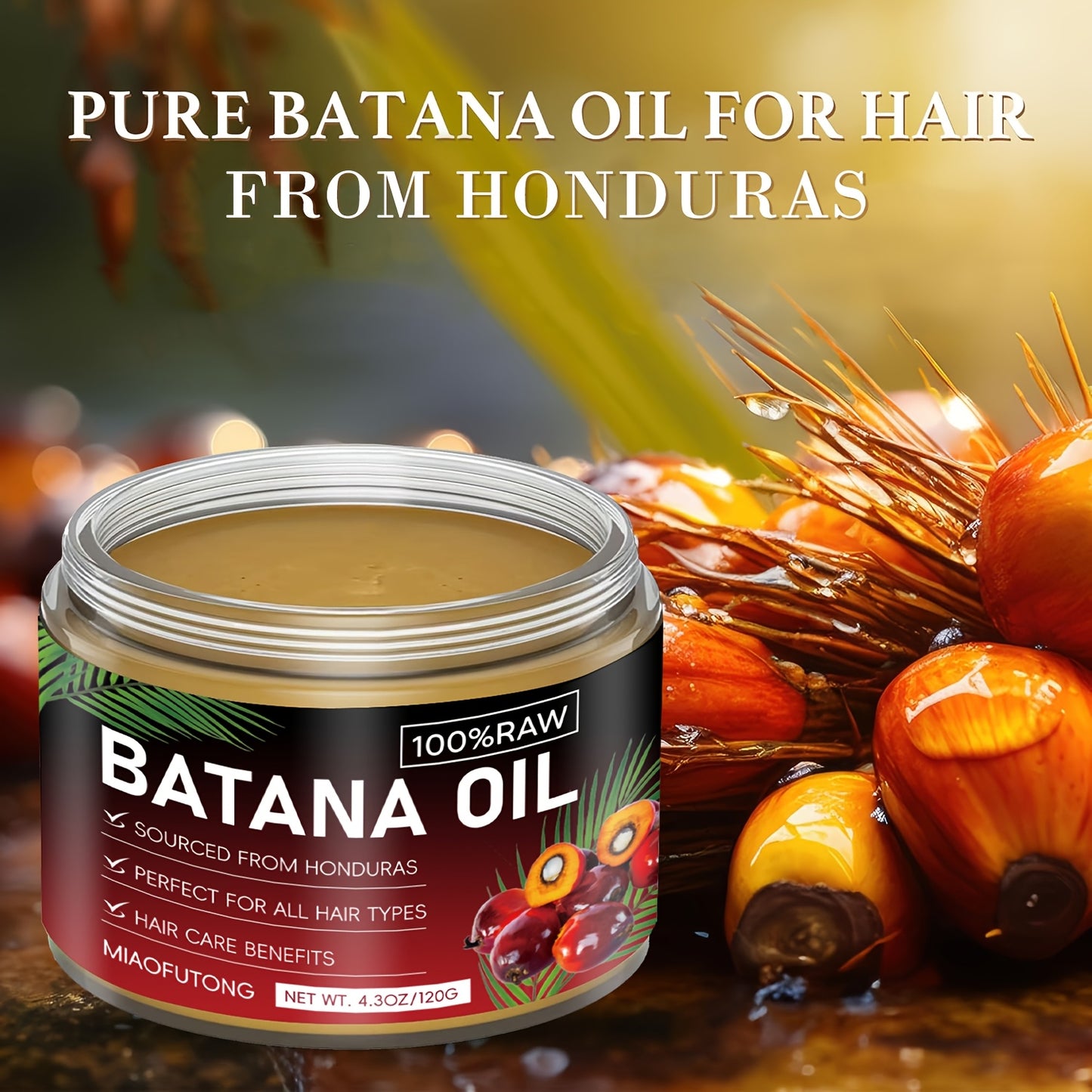 [Honduras Batana Hair Oil] 2pcs Honduras Batana Hair Oil, pure cold-pressed extract, unrefined, moisturizes the scalp and hair, strengthens hair, prevents breakage and split ends, enhances shine, suitable for dry, damaged hai