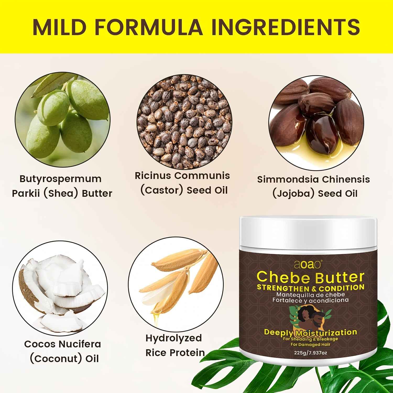 Moisturizing Chebe Cream with Natural Ingredients, Featuring Keratin, Jojoba Seed Oil, And Castor Oil, Designed to Deeply Nourish And Protect Damaged Hair