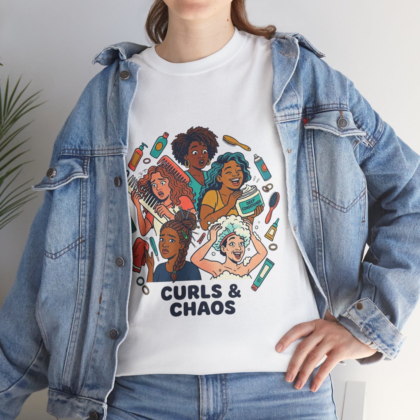 Curls & Chaos T-Shirt — Diverse Natural Hair Graphic Tee for Curly Hair Lovers