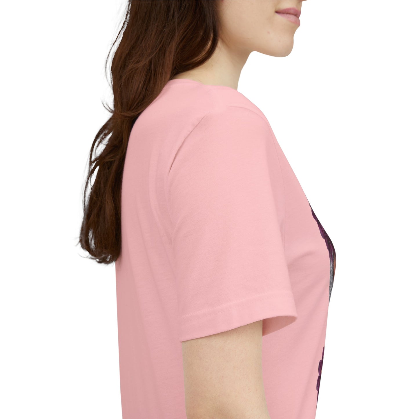Floral Crown Fashion Tee — Glam Portrait Shirt with Purple Bloom Design
