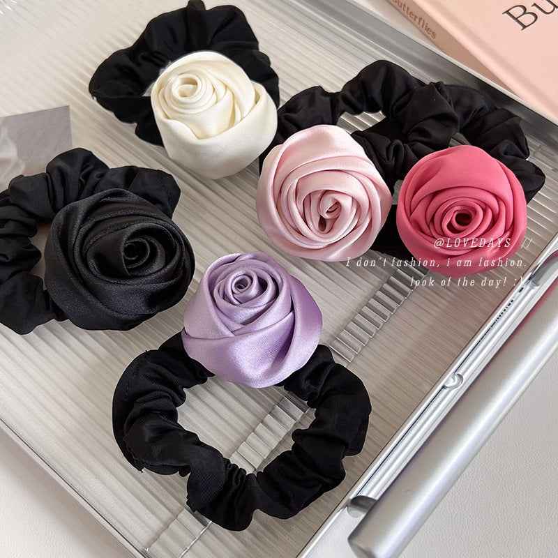 Handmade Satin Rose Hair Ring – High Elasticity Elegant Hair Accessory for Women