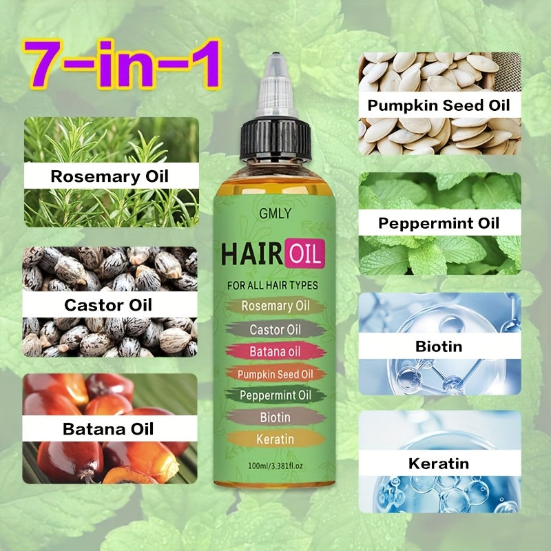 [Smoothing Hair Oil] Moisturizing & Smoothing 100ml Rosemary Hair Oil | Contains Castor Oil, Batana Oil, Pumpkin Seed Oil, Peppermint Oil, Biotin, Keratin, Leave-in conditioner, Strengthen Hair, Anti-Frizz for All Hair Types,