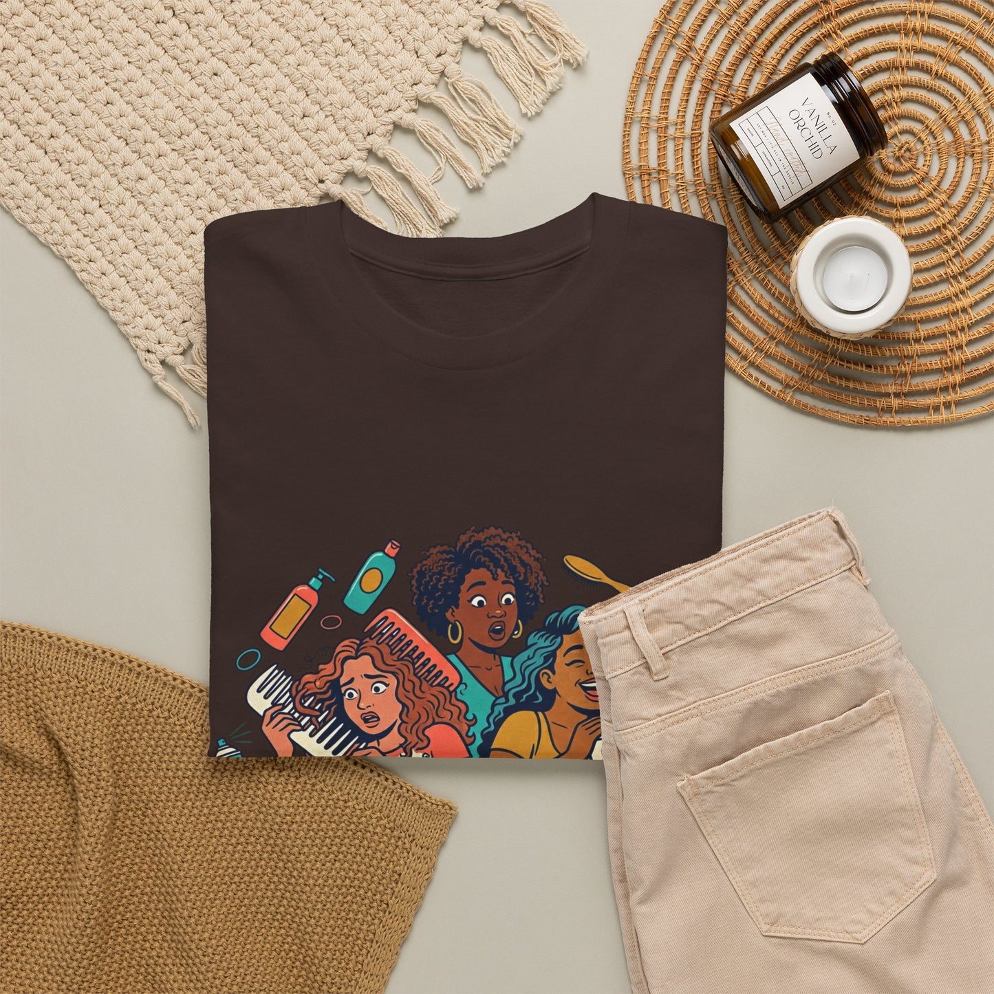 Curls & Chaos T-Shirt — Diverse Natural Hair Graphic Tee for Curly Hair Lovers