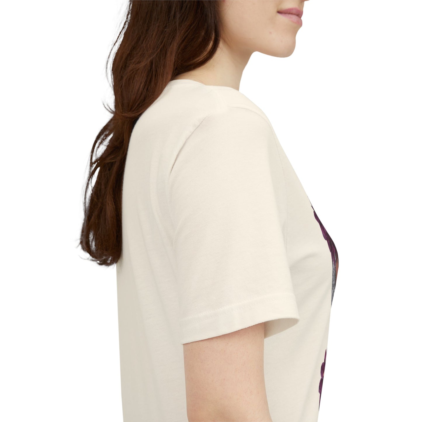 Floral Crown Fashion Tee — Glam Portrait Shirt with Purple Bloom Design
