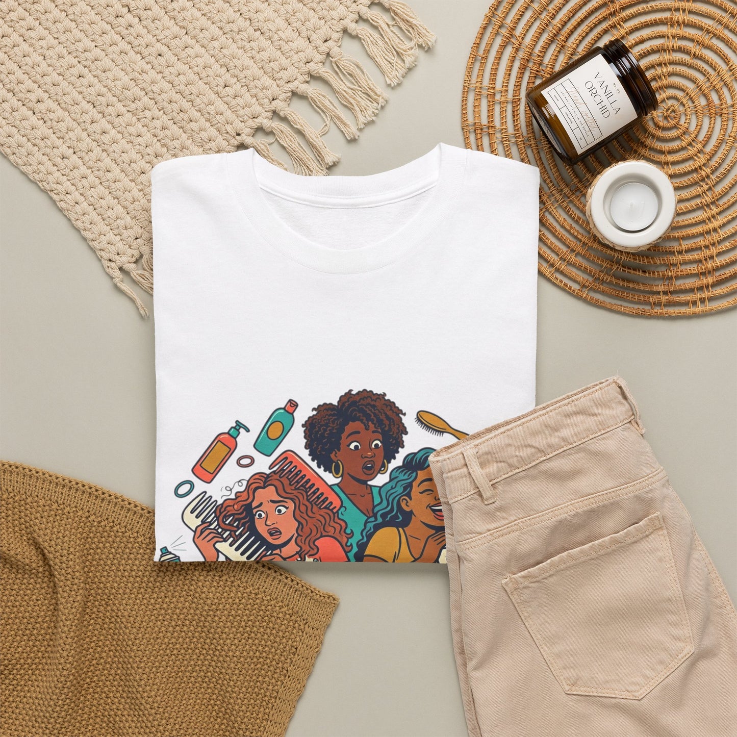 Curls & Chaos T-Shirt — Diverse Natural Hair Graphic Tee for Curly Hair Lovers