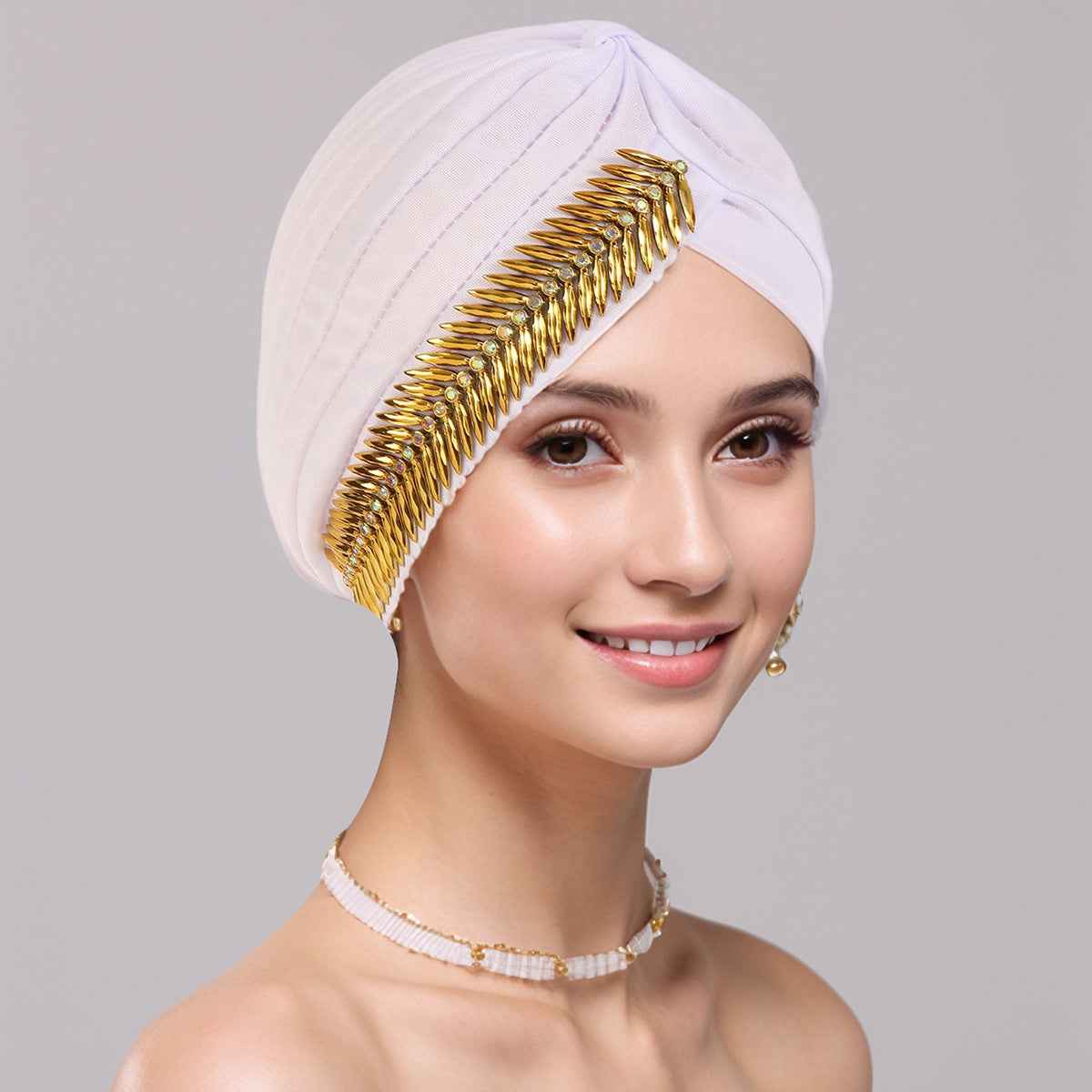 Rhinestone Pleated Turban Cap for Women – Elastic Head Wrap, Ramadan Hijab, Chemo & Wedding Headscarft