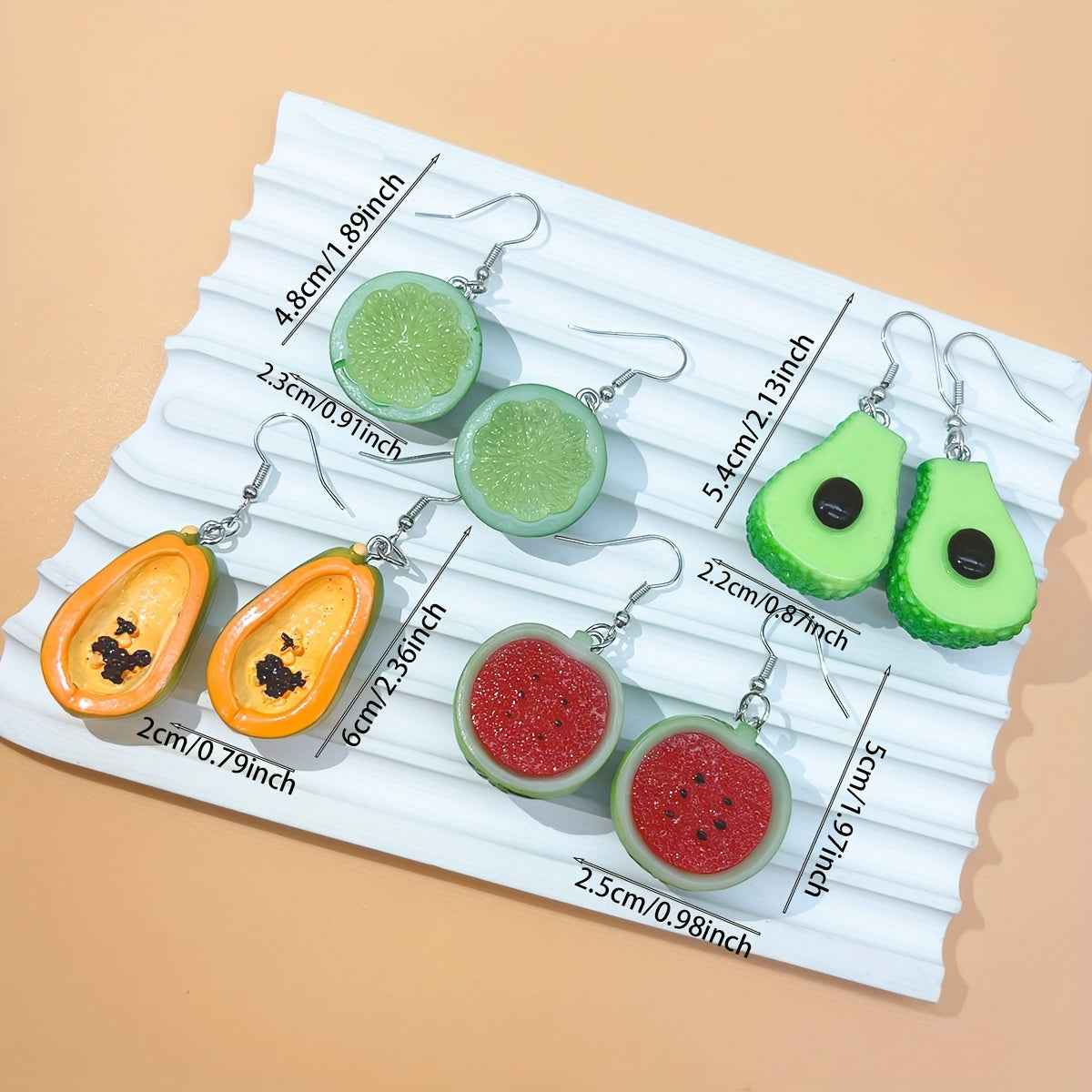 4 Pairs of Cute Resin Watermelon, Lemon, Avocado, and Papaya Funny Pendant Earrings Set for St, Patrick'S Day