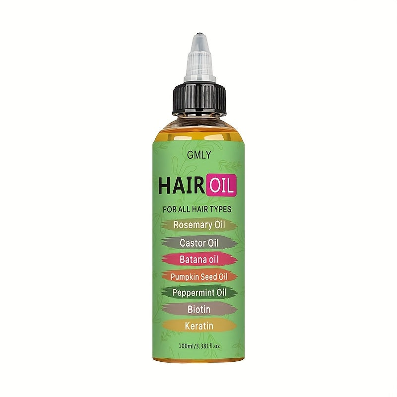 [Smoothing Hair Oil] Moisturizing & Smoothing 100ml Rosemary Hair Oil | Contains Castor Oil, Batana Oil, Pumpkin Seed Oil, Peppermint Oil, Biotin, Keratin, Leave-in conditioner, Strengthen Hair, Anti-Frizz for All Hair Types,