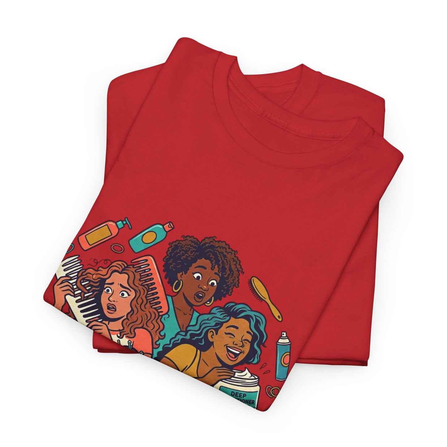 Curls & Chaos T-Shirt — Diverse Natural Hair Graphic Tee for Curly Hair Lovers