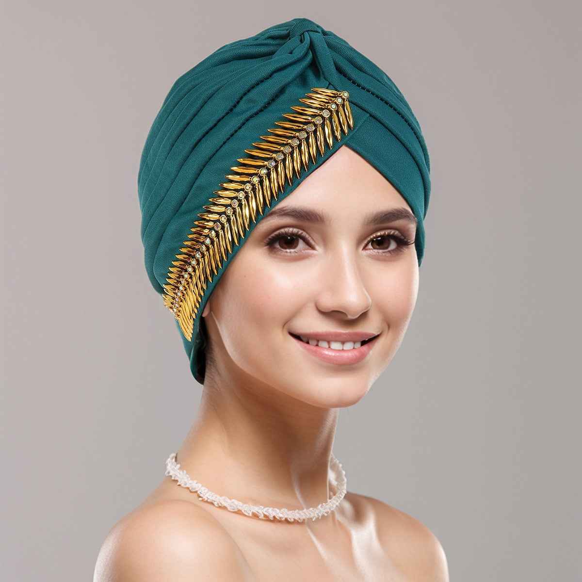 Rhinestone Pleated Turban Cap for Women – Elastic Head Wrap, Ramadan Hijab, Chemo & Wedding Headscarft