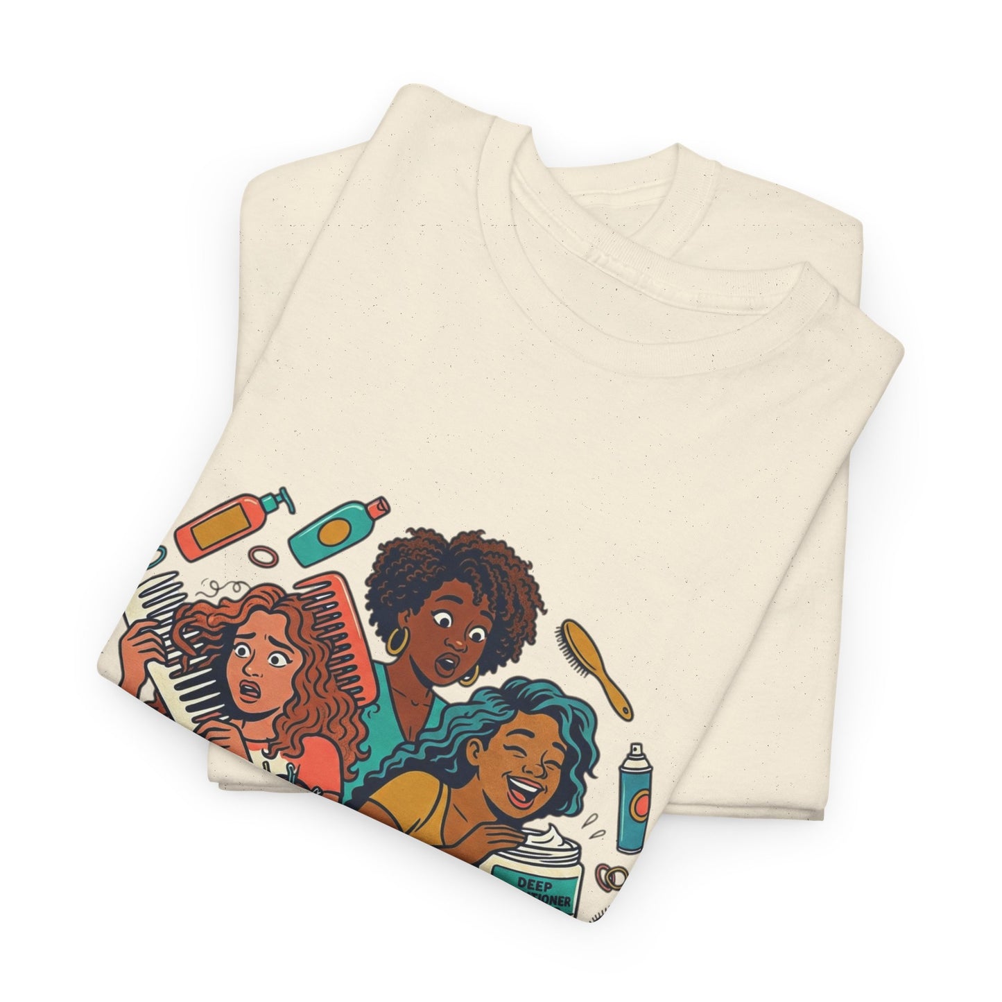Curls & Chaos T-Shirt — Diverse Natural Hair Graphic Tee for Curly Hair Lovers
