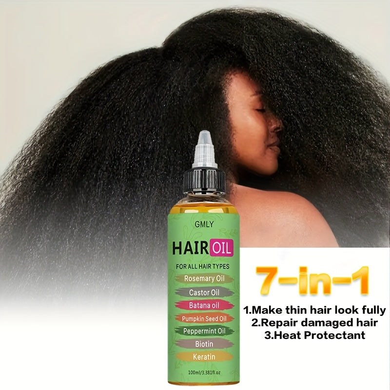 [Smoothing Hair Oil] Moisturizing & Smoothing 100ml Rosemary Hair Oil | Contains Castor Oil, Batana Oil, Pumpkin Seed Oil, Peppermint Oil, Biotin, Keratin, Leave-in conditioner, Strengthen Hair, Anti-Frizz for All Hair Types,