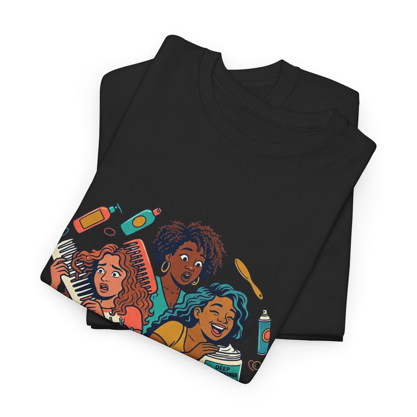 Curls & Chaos T-Shirt — Diverse Natural Hair Graphic Tee for Curly Hair Lovers