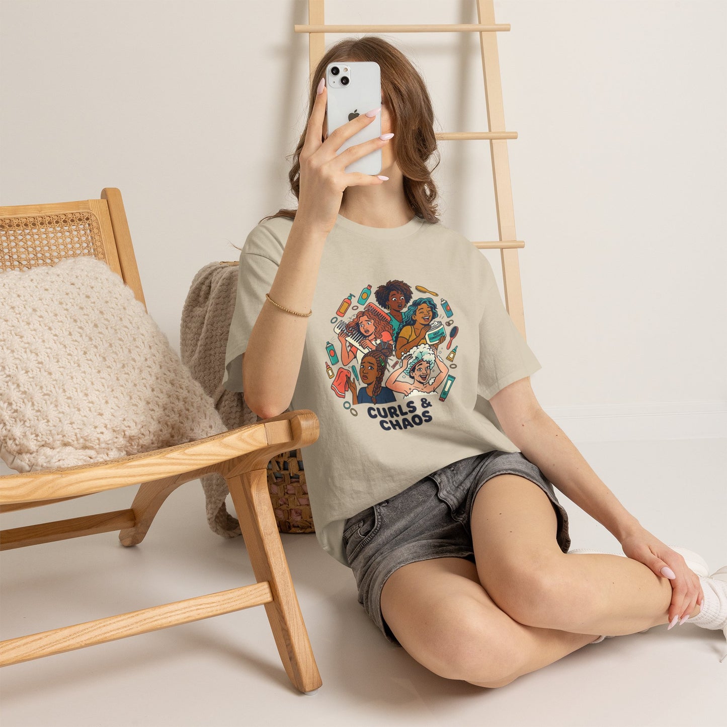 Curls & Chaos T-Shirt — Diverse Natural Hair Graphic Tee for Curly Hair Lovers