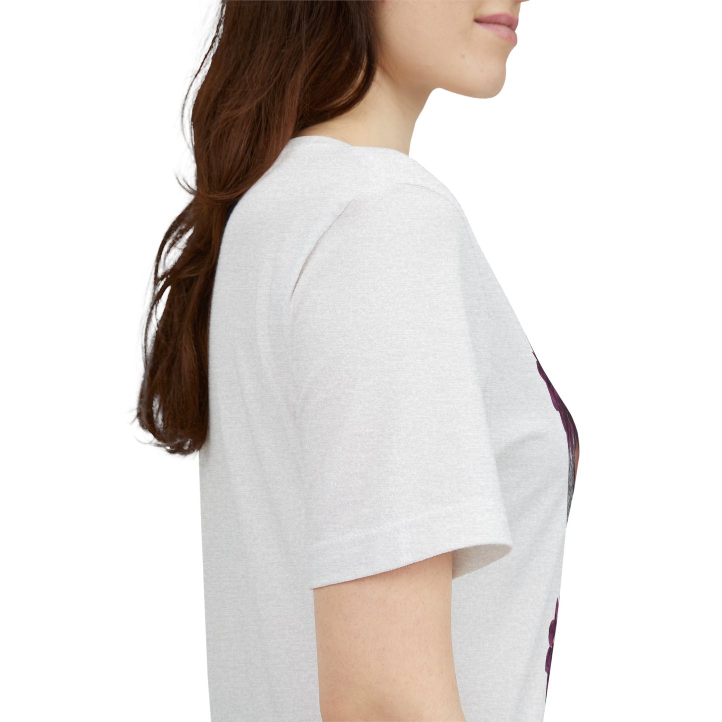 Floral Crown Fashion Tee — Glam Portrait Shirt with Purple Bloom Design